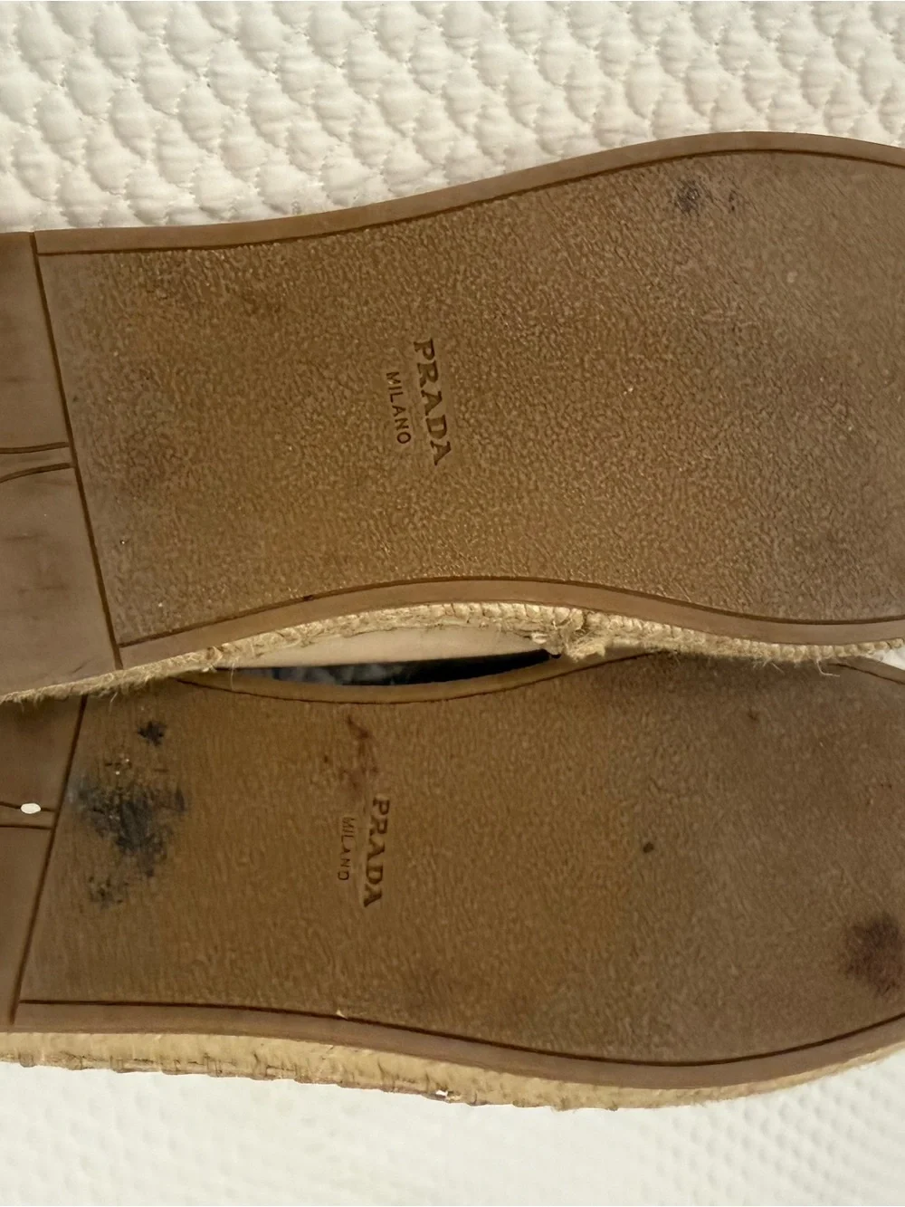 Prada Taupe Leather Espadrille Flats, Size 5 (IT 35)